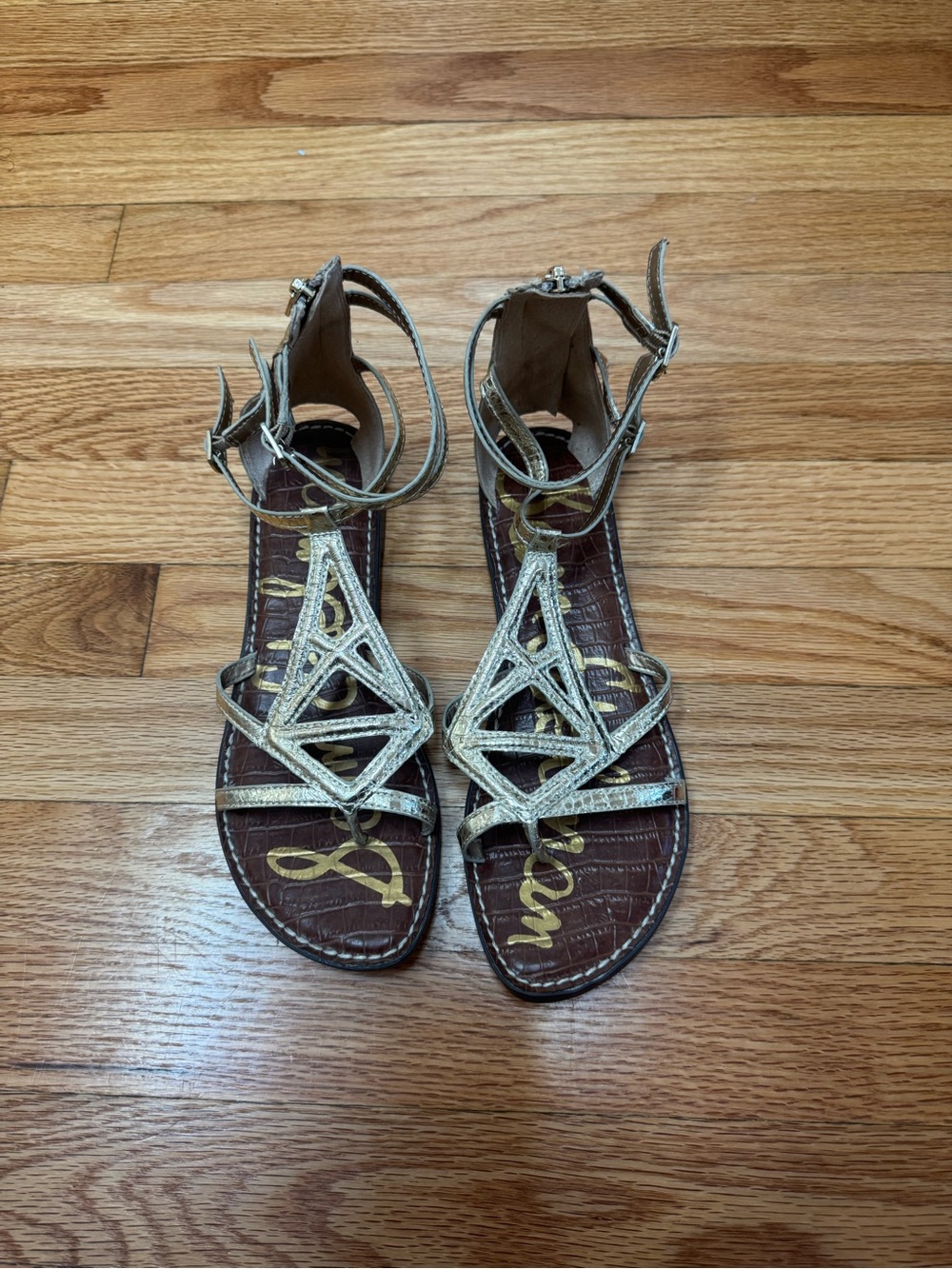 Sam Edelman Metallic Gold Geometric Strappy Sandals